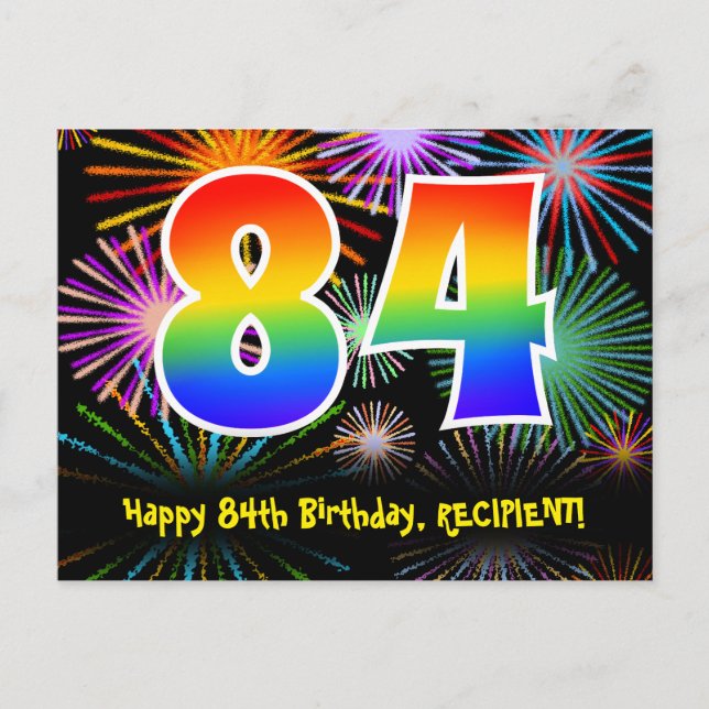 Carte Postale 84e Anniversaire – Motif de feux d'artifice amusan (Devant)