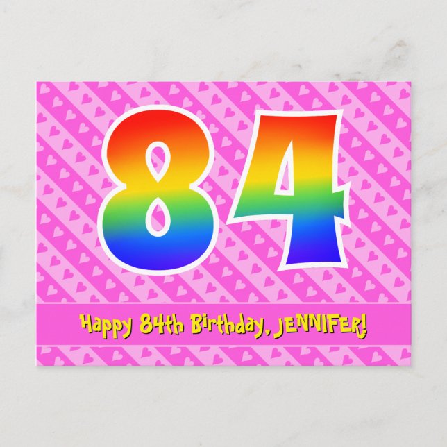 Carte Postale 84e anniversaire : Pink Stripes & Hearts, Arc en c (Devant)
