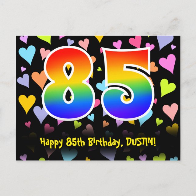 Carte Postale 85e anniversaire : Fun Hearts Motif, Arc-en-ciel 8 (Devant)