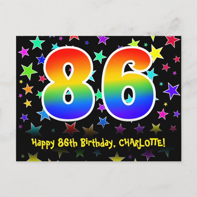 Carte Postale 86e anniversaire : Fun Stars Motif, Arc-en-ciel 86 (Devant)