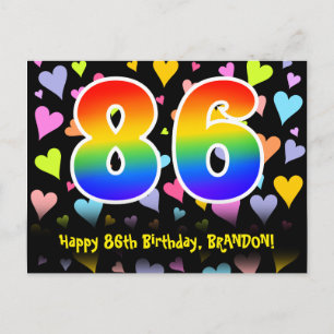 Carte Postale 86e Anniversaire : Motif Fun Hearts, Arc-en-ciel 8