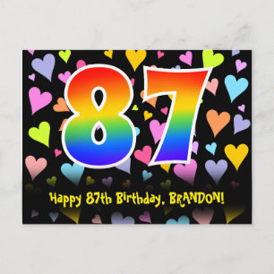 Carte Postale 87e anniversaire : Fun Hearts Motif, Arc-en-ciel 8
