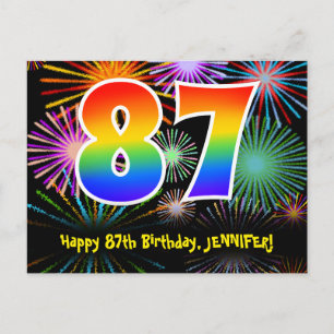 Carte Postale 87ème anniversaire - Fun Motif Fireworks + Arc-en-