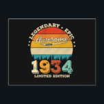 Carte Postale 88 Year Old Awesome Since 1934 88th Birthday Gift<br><div class="desc">Birthday Design For anyone who's horoscope say difficult & Stubborn But totally worth.Wear it with pride at work,  school gym perfect to pair with shorts,  leggings or jeans for a casual yet trendy Look</div>