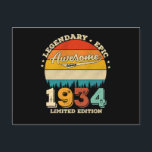Carte Postale 88 Year Old Awesome Since 1934 88th Birthday Gift<br><div class="desc">Birthday Design For anyone who's horoscope say difficult & Stubborn But totally worth.Wear it with pride at work,  school gym perfect to pair with shorts,  leggings or jeans for a casual yet trendy Look</div>