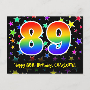 Carte Postale 89e Anniversaire : Motif Étoiles Amusantes, Arc-en
