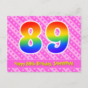 Carte Postale 89e anniversaire : Pink Stripes & Hearts, Arc en c