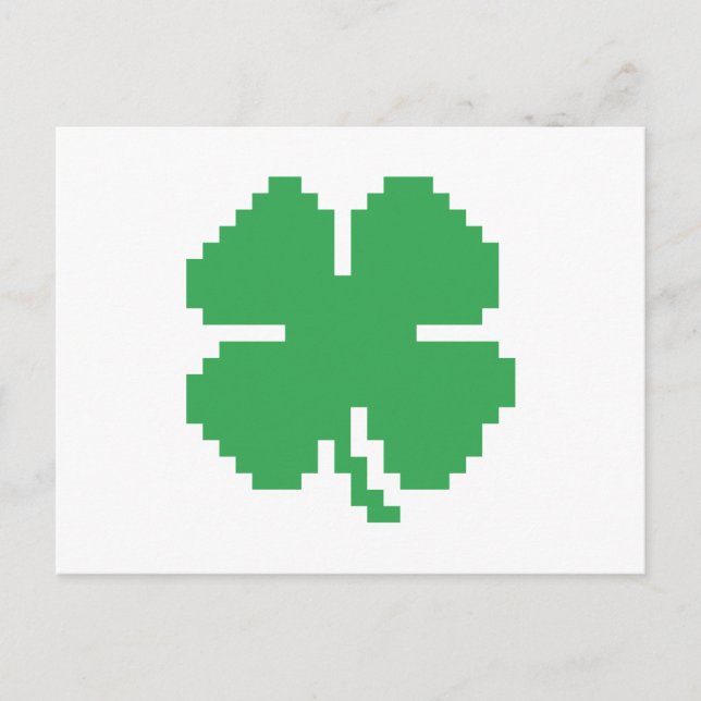 Carte Postale 8 bits Pixel Lucky Four Leaf Clocher (Devant)