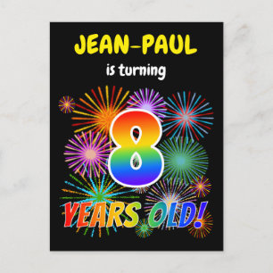 Carte Postale 8e anniversaire - Fun Fireworks, Rainbow Look "8"