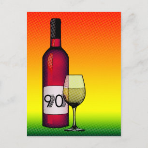 Carte Postale 90e anniversaire : bouteille de vin & verre