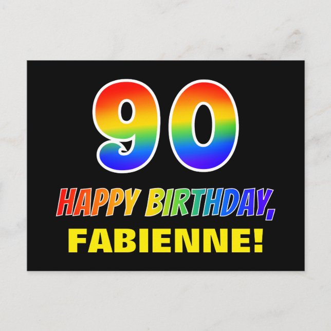 Carte Postale 90e Anniversaire : Gras, Amusant, Simple, Arc-en-c (Devant)