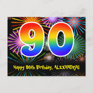 Carte Postale 90e Anniversaire – Motif de feux d'artifice amusan
