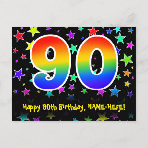Carte Postale 90e Anniversaire : Motif Étoiles Amusantes, Arc-en