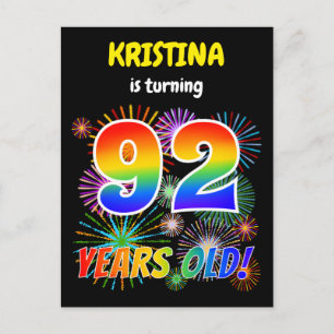 Carte Postale 92e anniversaire - Fun Fireworks, Rainbow Look "92