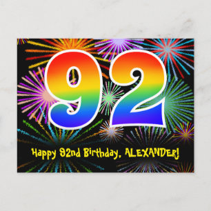 Carte Postale 92e Anniversaire – Motif de feux d'artifice amusan