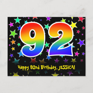 Carte Postale 92e Anniversaire : Motif Étoiles Amusantes, Arc-en