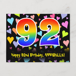 Carte Postale 92e Anniversaire : Motif Fun Hearts, Arc-en-ciel 9
