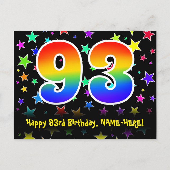 Carte Postale 93e Anniversaire : motif d'étoiles amusantes, arc- (Devant)