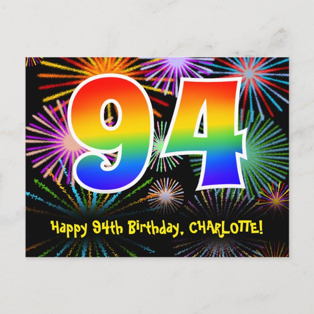 Carte Postale 94e Anniversaire – Motif de feux d'artifice amusan (Devant)