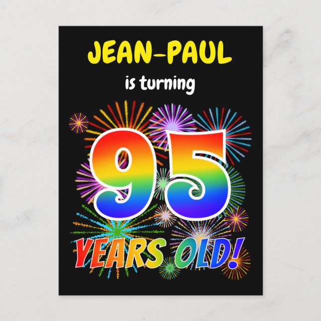 Carte Postale 95e anniversaire - Fun Fireworks, Rainbow Look "95 (Devant)