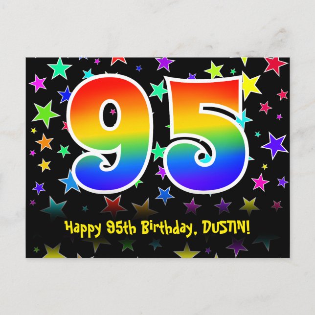 Carte Postale 95e Anniversaire : motif d'étoiles amusantes, arc- (Devant)