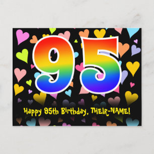 Carte Postale 95e Anniversaire : Motif Fun Hearts, Arc-en-ciel 9
