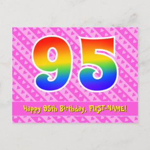 Carte Postale 95e anniversaire : Pink Stripes & Hearts, Arc en c