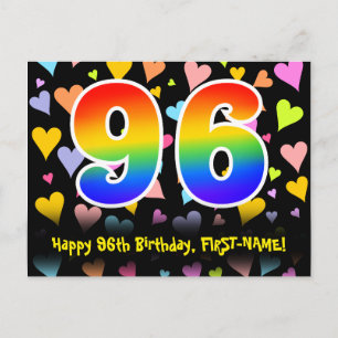 Carte Postale 96e anniversaire : Fun Hearts Motif, Arc-en-ciel 9