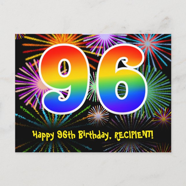 Carte Postale 96e Anniversaire – Motif de feux d'artifice amusan (Devant)