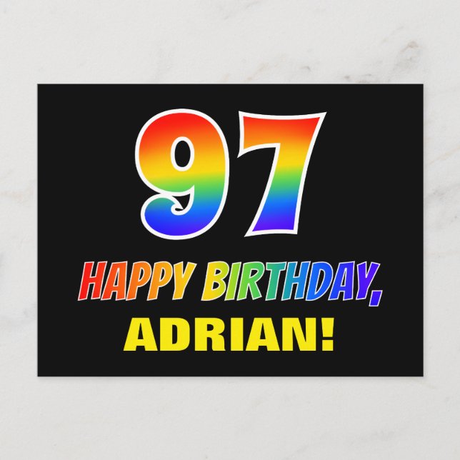 Carte Postale 97e anniversaire : Bold, amusant, simple, arc-en-c (Devant)