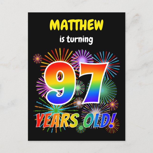 Carte Postale 97e anniversaire - Fun Fireworks, Rainbow Look "97 (Devant)