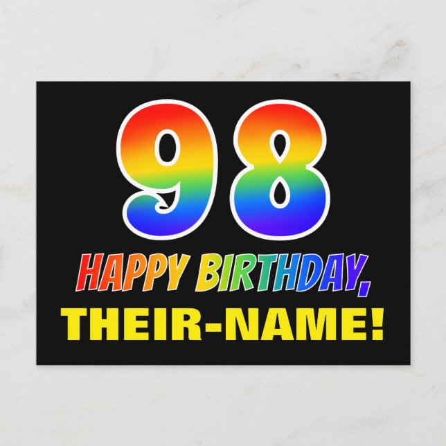 Carte Postale 98e anniversaire : Bold, amusant, simple, arc-en-c (Devant)