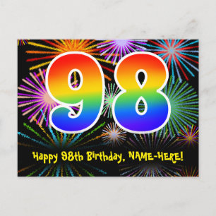 Carte Postale 98e Anniversaire – Motif de feux d'artifice amusan