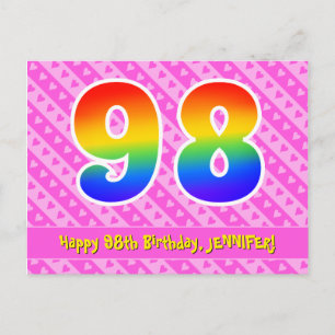 Carte Postale 98e anniversaire : Pink Stripes & Hearts, Arc-en-c