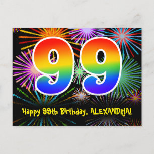 Carte Postale 99e anniversaire - Fun Motif Fireworks + Rainbow 9