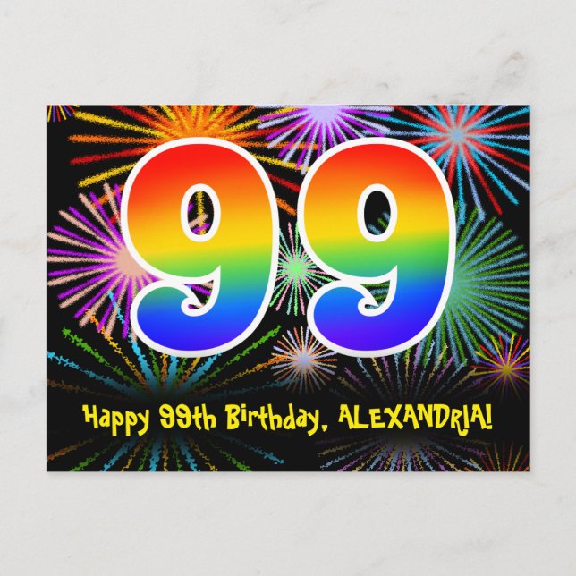 Carte Postale 99e Anniversaire – Motif de feux d'artifice amusan (Devant)
