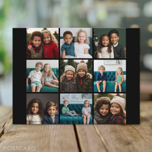 Carte Postale 9 Collage de photos Grille moderne sur fond noir