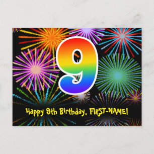 Carte Postale 9e anniversaire – Motif de feux d'artifice amusant