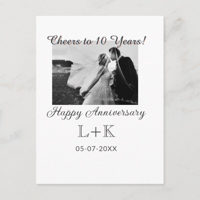 Carte Postale À 10 ans de mariage joyeux anniversaire ajouter un (Devant)