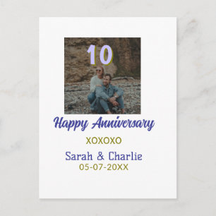 Carte Postale À 10 ans de mariage joyeux anniversaire violet dor