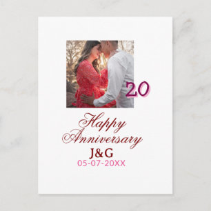 Carte Postale À 20 ans de bonheur anniversaire ajouter une photo