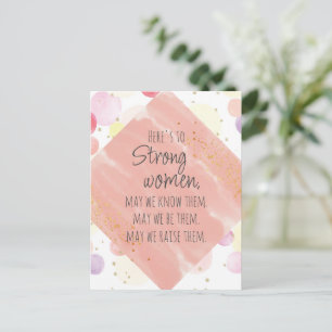 Carte postale à bulles rose et citation dorée pour