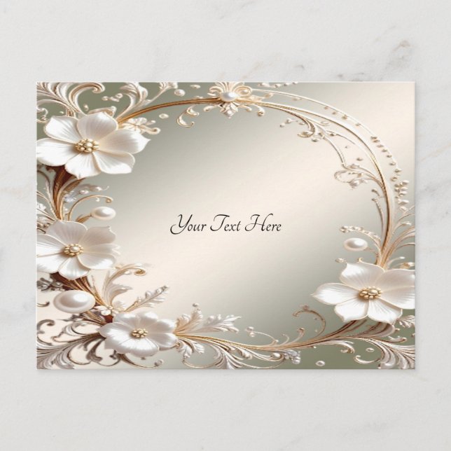 Carte postale à cadre floral blanc orné (Devant)