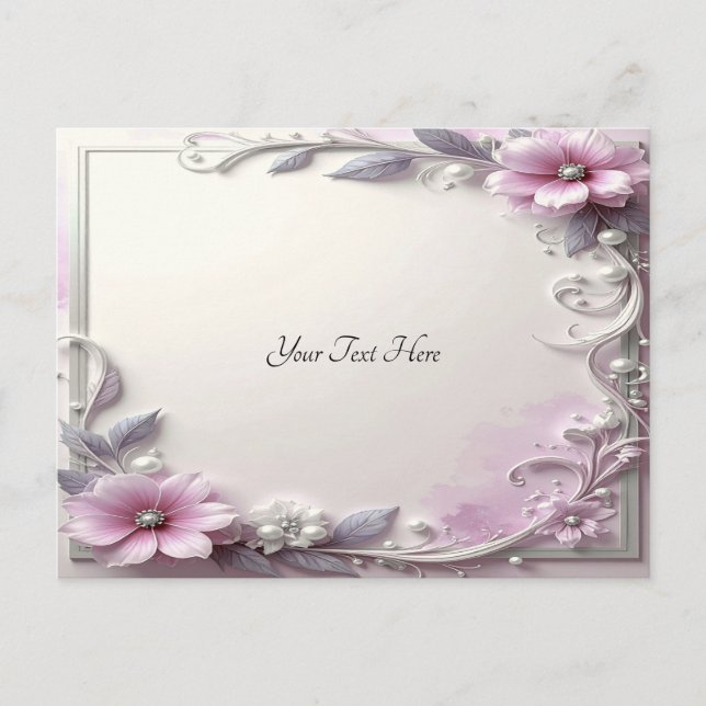 Carte postale à cadre floral rose (Devant)