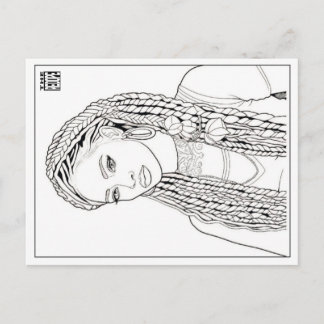 Carte postale à colorier | Fille aux tresses