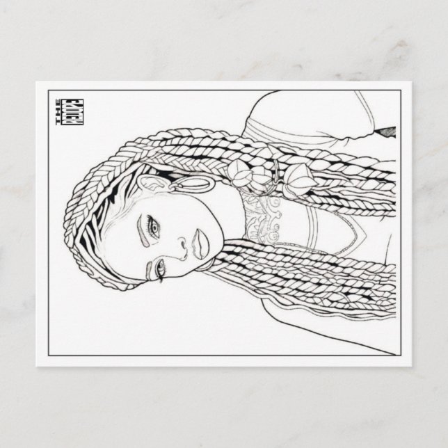Carte postale à colorier | Fille aux tresses (Devant)