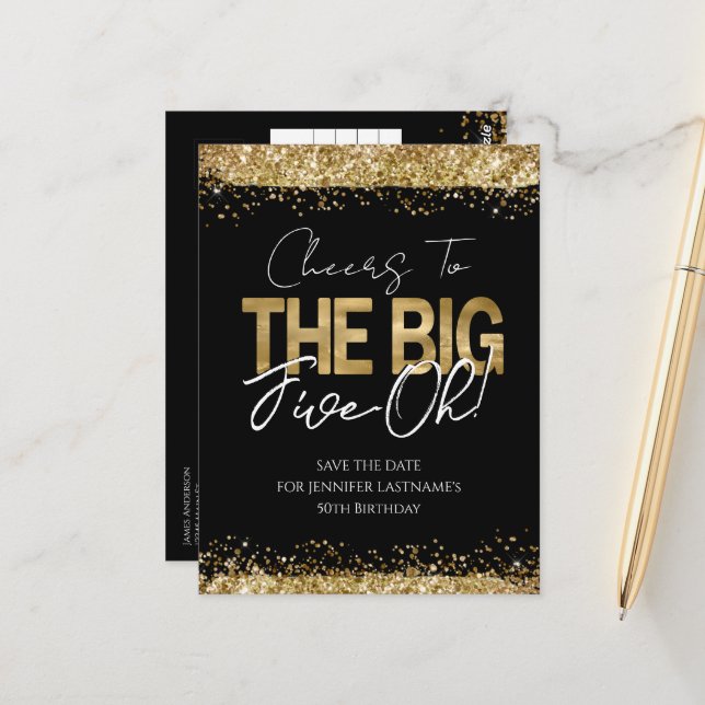 Carte postale à conserver pour les 50 ans noir or (Devant/Arrière en situation)