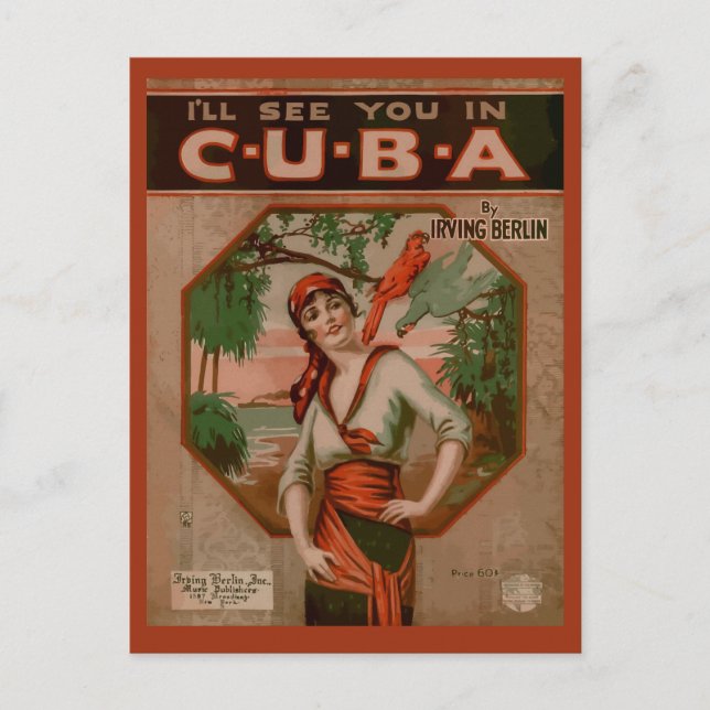 Carte Postale A Cuba, couverture de partitions rétro (Devant)