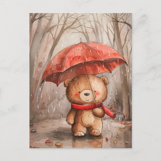 Carte Postale A Cute Teddy Bear in The Rain (Devant)