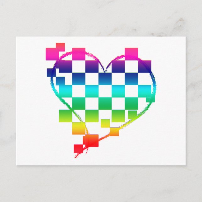 Carte Postale à damiers coeur. v1. (Devant)